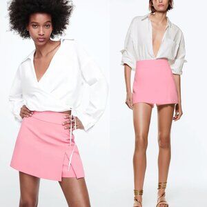 NEW Zara High-Waist Skort with Slit in Pink (Short Skirt), Size M